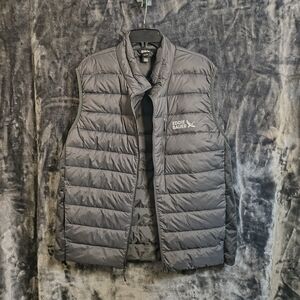 Eddie Bauer Mens XL Puffer Vest Charcoal Lightweight Down 550 Fill Full Zip